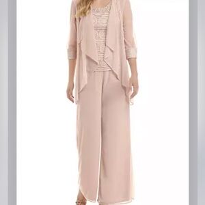 R & M Richards Pink Asymmetrical Layered Pantsuit